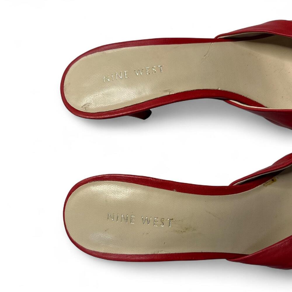 Y2K Red Leather Bow Mules / kitten heels Nine West size 7.5 - Picture 5 of 8